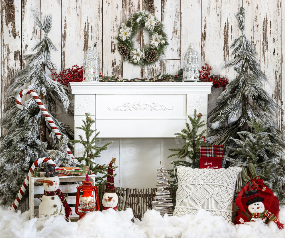 Kate Christmas Fireplace Tree Oak Wood Backdrop for Photography - Kate Backdrop AU