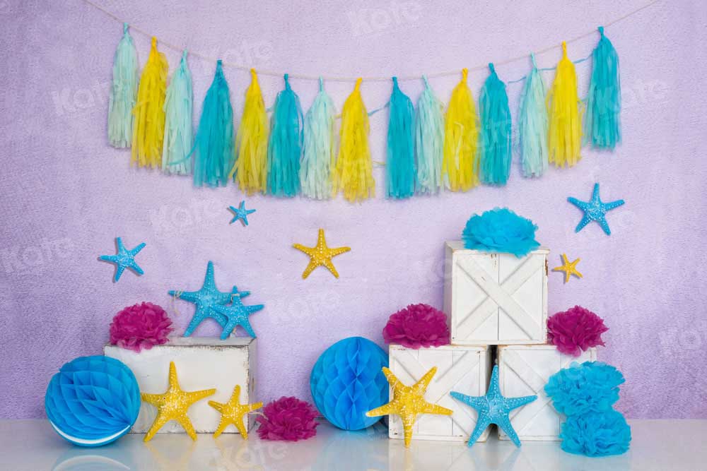 Kate Blue Purple Starfish Backdrop Cake Smash Designed by Emetselch - Kate Backdrop AU
