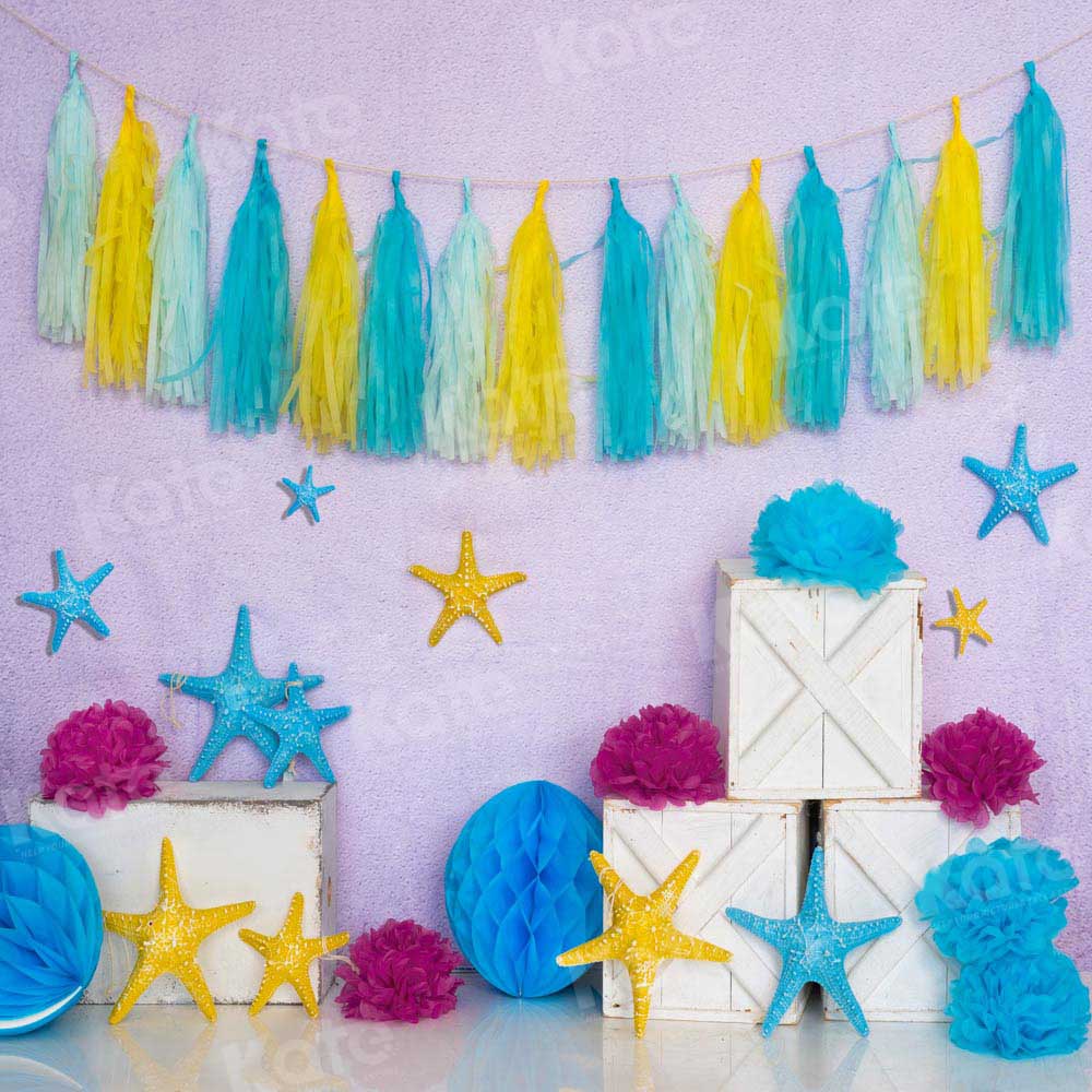 Kate Blue Purple Starfish Backdrop Cake Smash Designed by Emetselch - Kate Backdrop AU