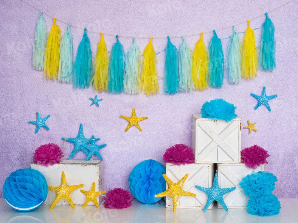 Kate Blue Purple Starfish Backdrop Cake Smash Designed by Emetselch - Kate Backdrop AU