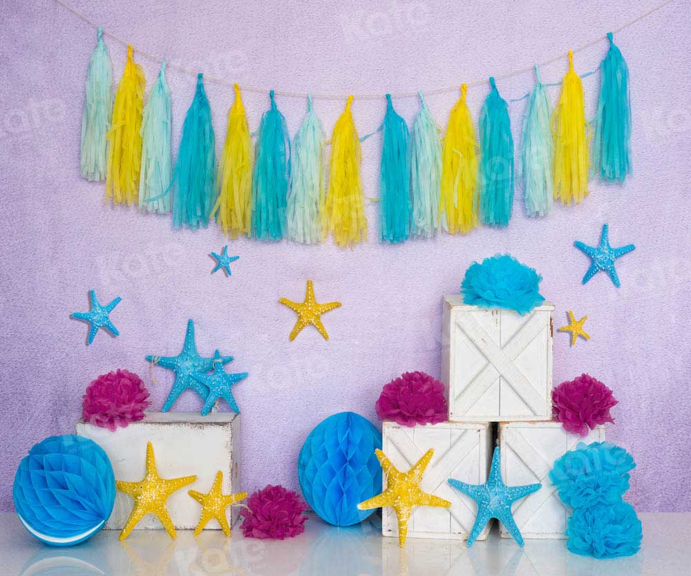 Kate Blue Purple Starfish Backdrop Cake Smash Designed by Emetselch - Kate Backdrop AU