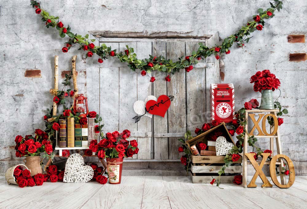 Kate Valentine Rose Backdrop Barn Door Designed by Emetselch - Kate Backdrop AU