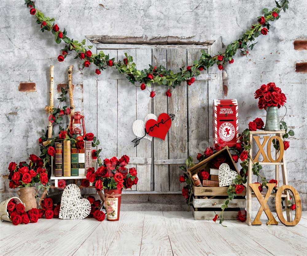 Kate Valentine Rose Backdrop Barn Door Designed by Emetselch - Kate Backdrop AU