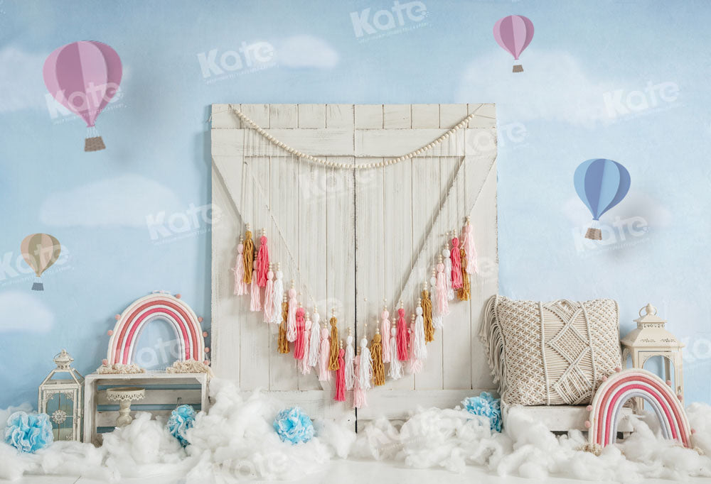 Kate Rainbow Hot Air Balloon Backdrop Cake Smash Designed by Emetselch - Kate Backdrop AU