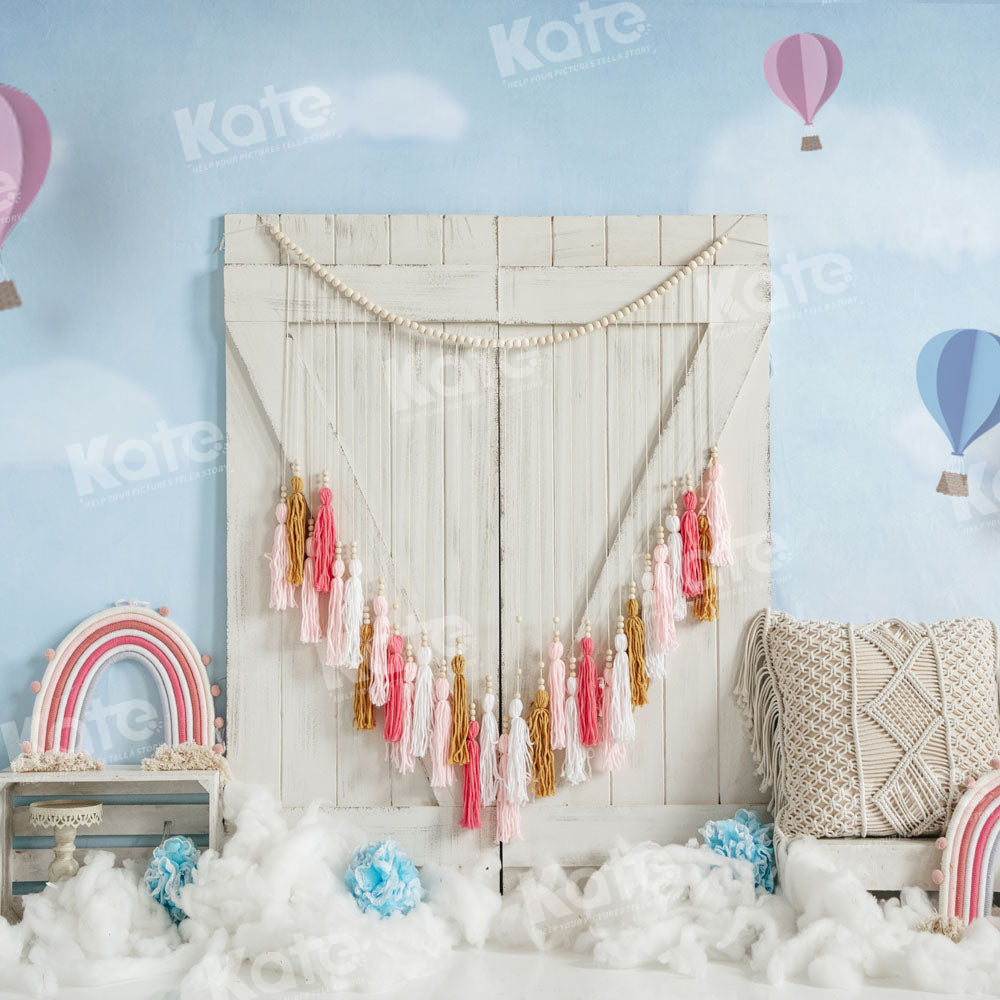 Kate Rainbow Hot Air Balloon Backdrop Cake Smash Designed by Emetselch - Kate Backdrop AU