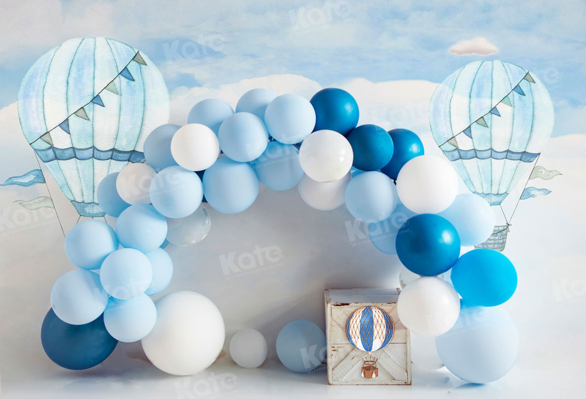Kate Hot Air Blue Balloon Arch Cake Smash Backdrop for Photography - Kate Backdrop AU