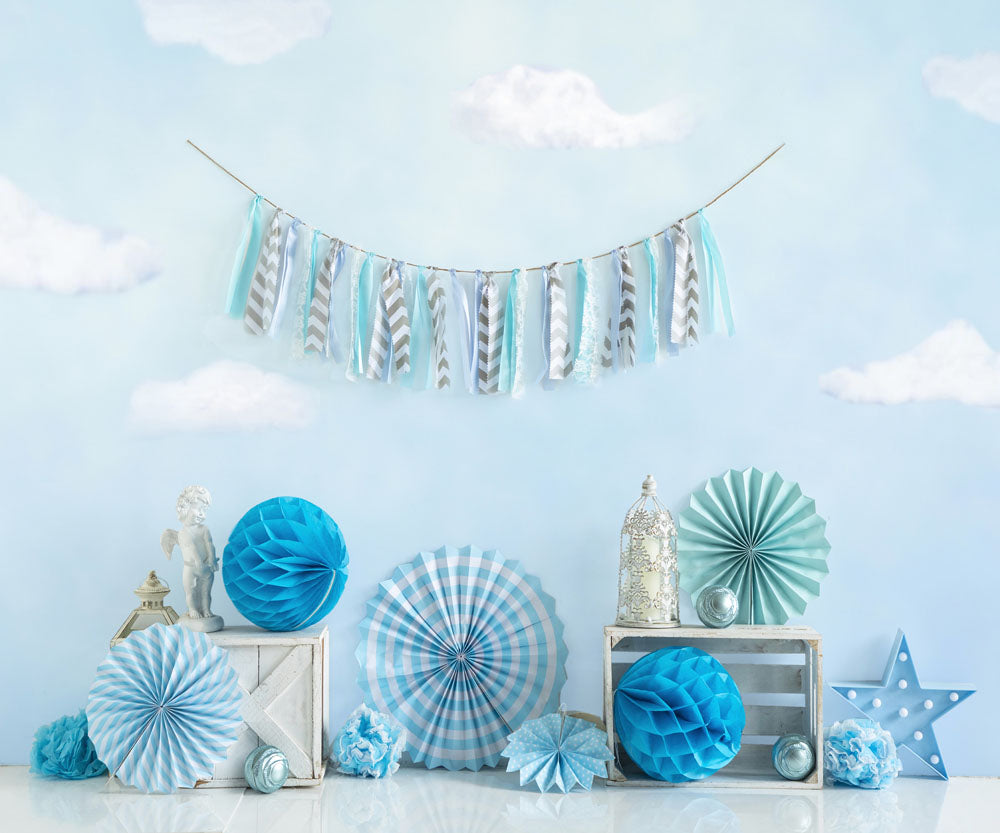 Kate Blue Birthday Backdrop Cake Smash Designed by Emetselch - Kate Backdrop AU