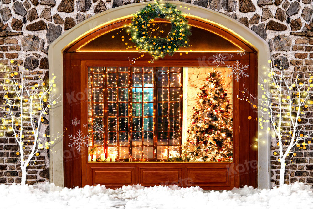 Kate Christmas Warm House Brick Wall Backdrop for Photography - Kate Backdrop AU