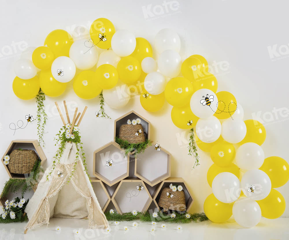 Kate Industrious Bee Backdrop Designed Cake Smash by Uta Mueller Photography - Kate Backdrop AU