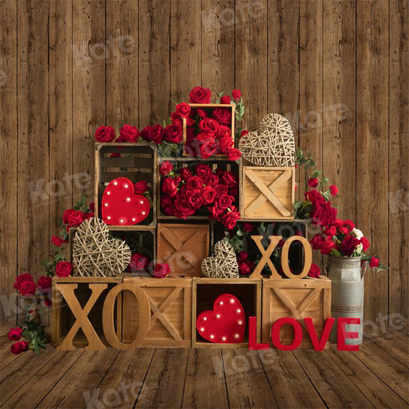 Kate Valentine's Day XOXO Rose Retro Wood Backdrop for Photography - Kate Backdrop AU