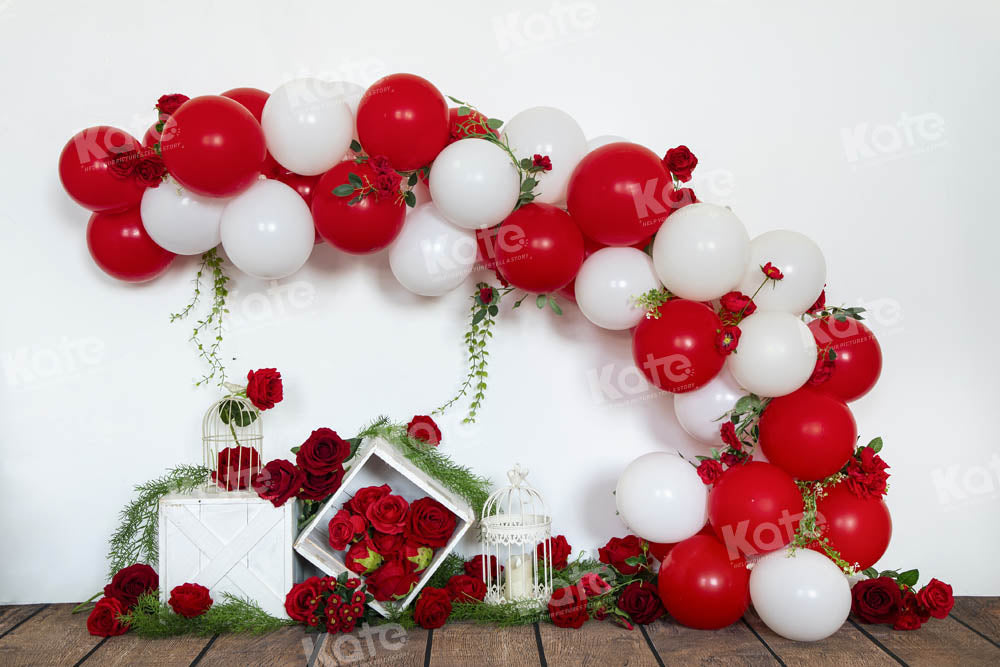 Kate Valentine's Day Red Balloons Rose Backdrop Designed by Emetselch - Kate Backdrop AU