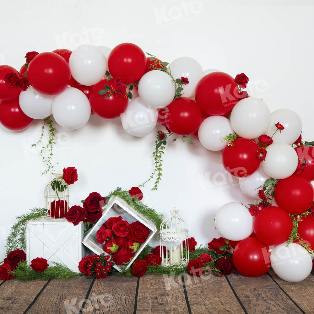 Kate Valentine's Day Red Balloons Rose Backdrop Designed by Emetselch - Kate Backdrop AU