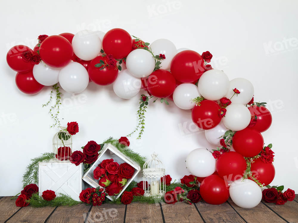 Kate Valentine's Day Red Balloons Rose Backdrop Designed by Emetselch - Kate Backdrop AU