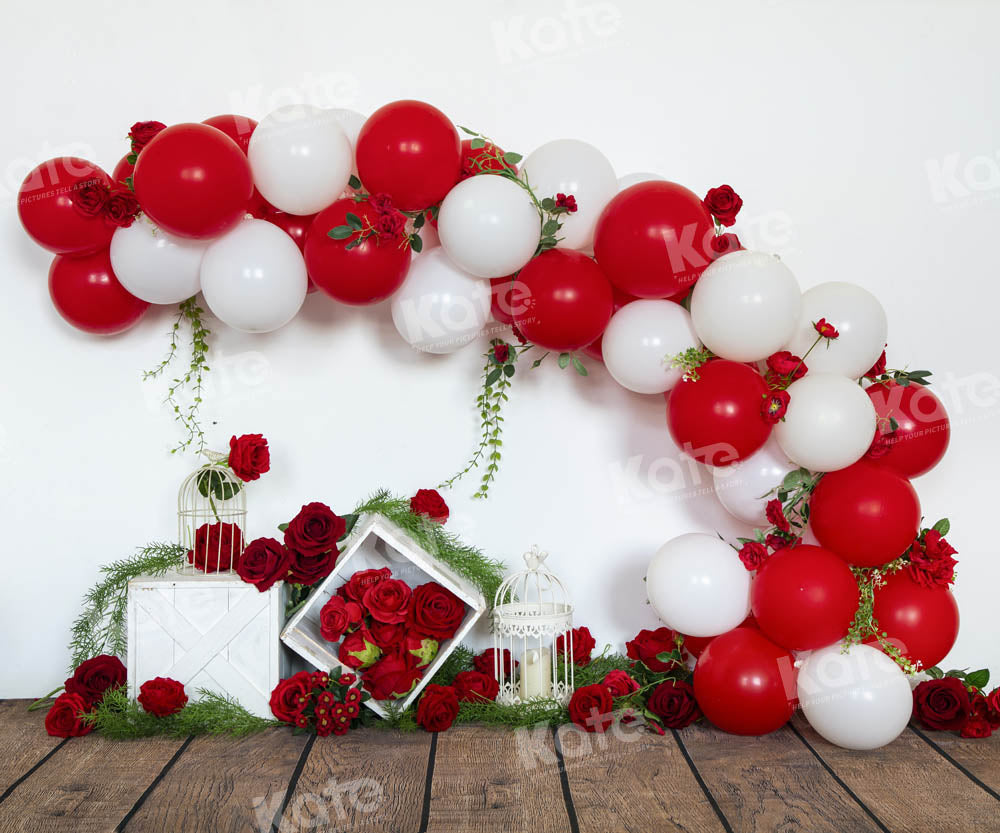 Kate Valentine's Day Red Balloons Rose Backdrop Designed by Emetselch - Kate Backdrop AU