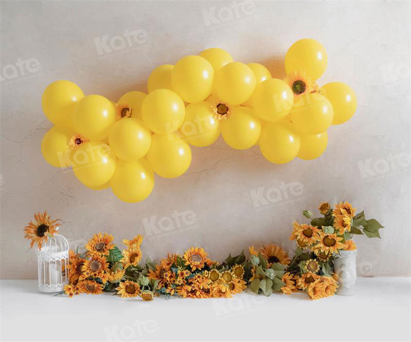 Kate Birthday Spring Sunflower Yellow Balloons Backdrop for Photography - Kate Backdrop AU