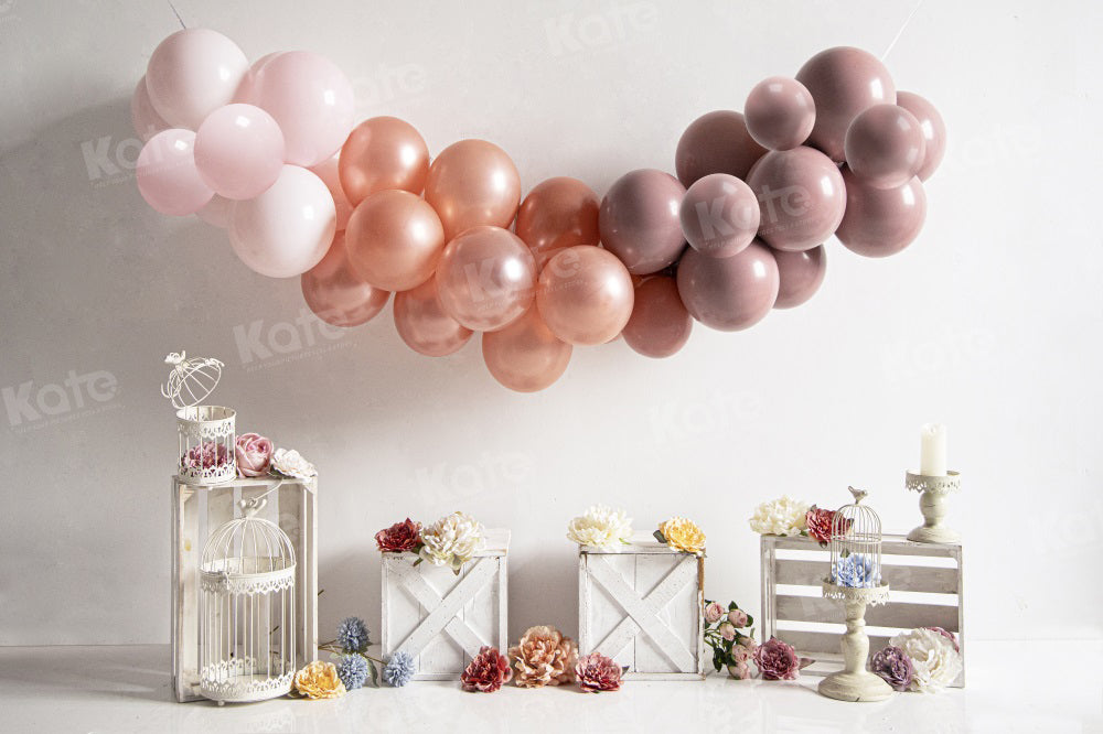 Kate Spring Cake Smash Floral Boho Balloons Backdrop for Photography - Kate Backdrop AU