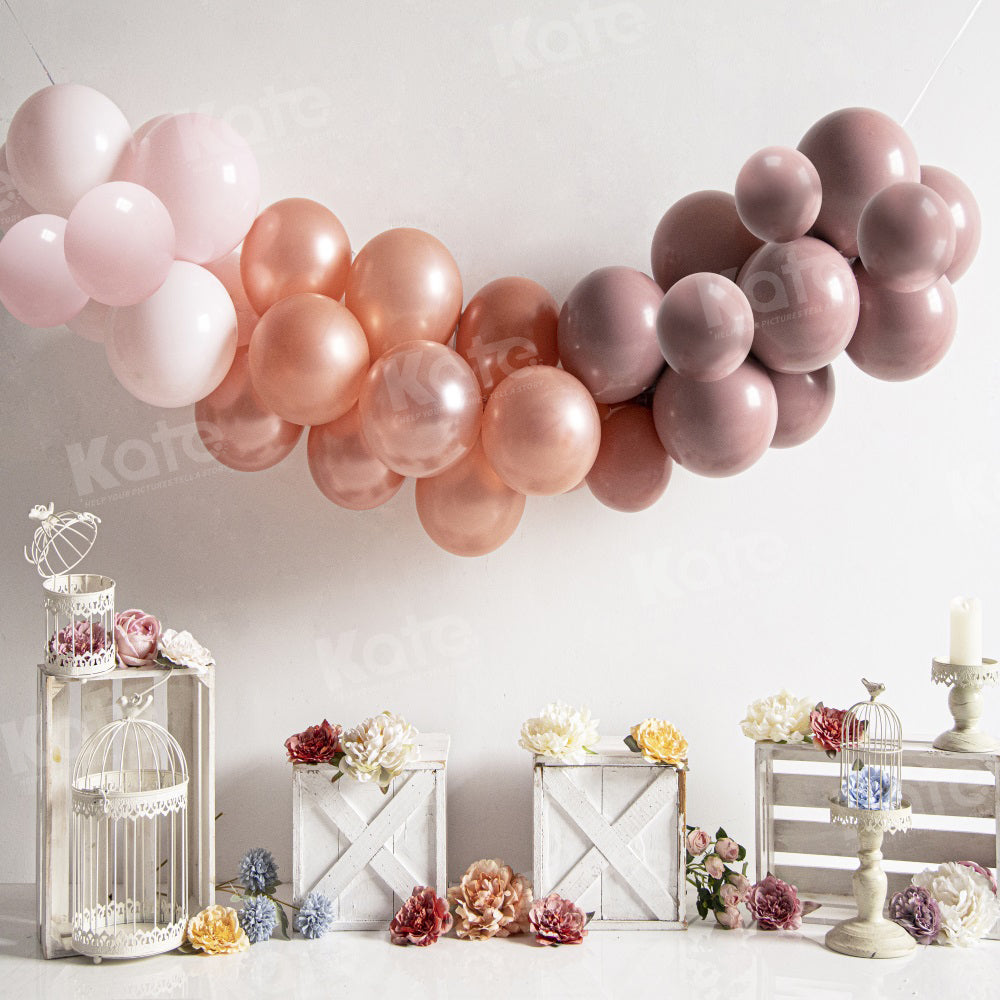Kate Spring Cake Smash Floral Boho Balloons Backdrop for Photography - Kate Backdrop AU