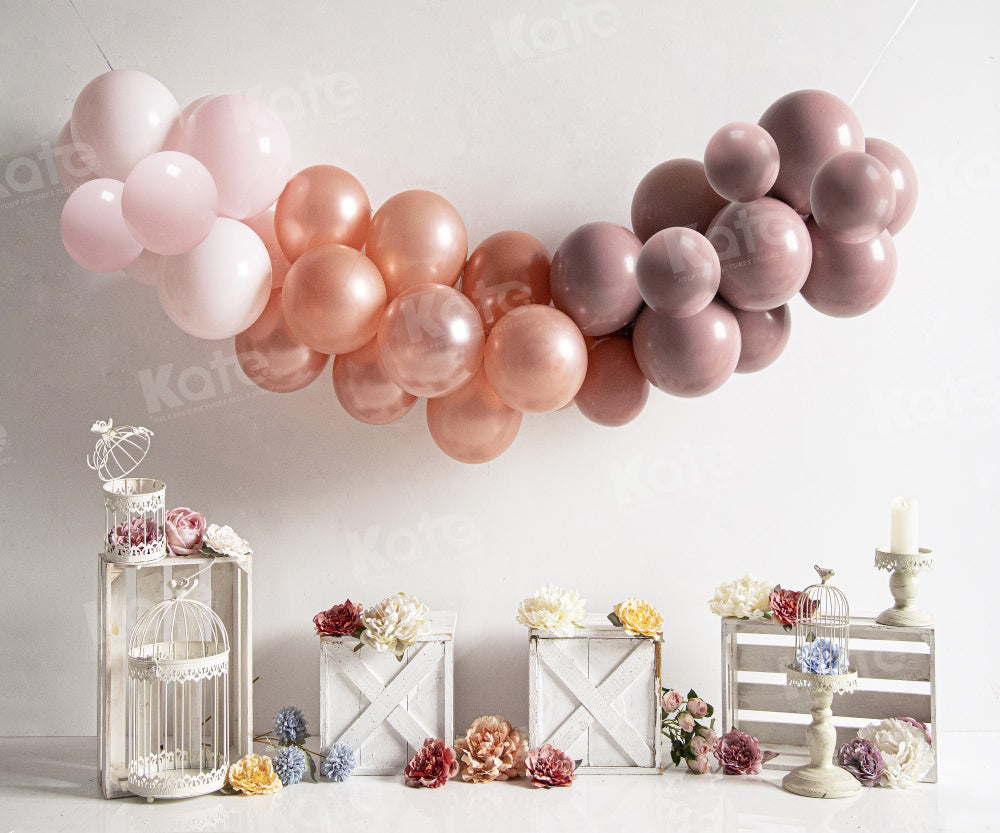Kate Spring Cake Smash Floral Boho Balloons Backdrop for Photography - Kate Backdrop AU