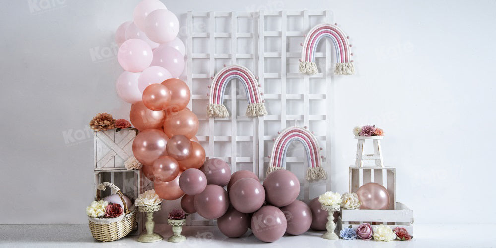 Kate Spring Boho Balloons Rainbow Backdrop Designed by Uta Mueller Photography - Kate Backdrop AU
