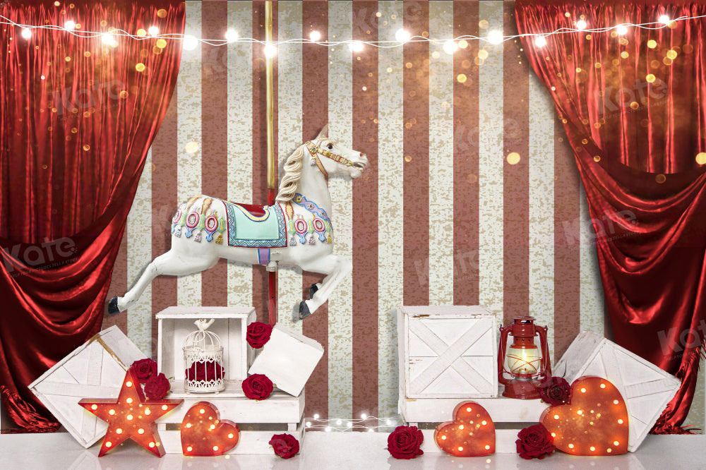 Kate Circus Trojan Horse Backdrop Stripe Red Curtain Cake Smash for Photography - Kate Backdrop AU