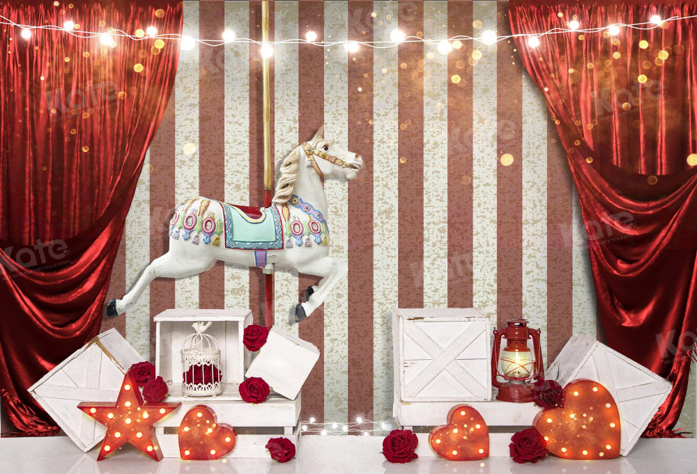 Kate Circus Trojan Horse Backdrop Stripe Red Curtain Cake Smash for Photography - Kate Backdrop AU