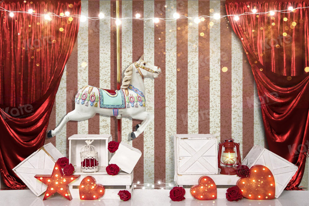 Kate Circus Trojan Horse Backdrop Stripe Red Curtain Cake Smash for Photography - Kate Backdrop AU