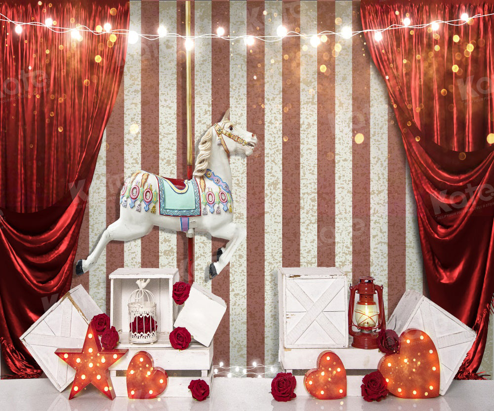 Kate Circus Trojan Horse Backdrop Stripe Red Curtain Cake Smash for Photography - Kate Backdrop AU