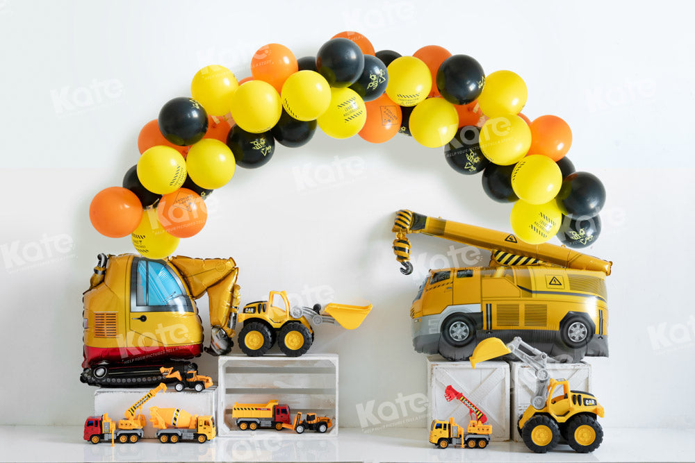 Kate Excavator Balloon Birthday Backdrop Cake Smash Engineering Vehicle Designed by Emetselch - Kate Backdrop AU