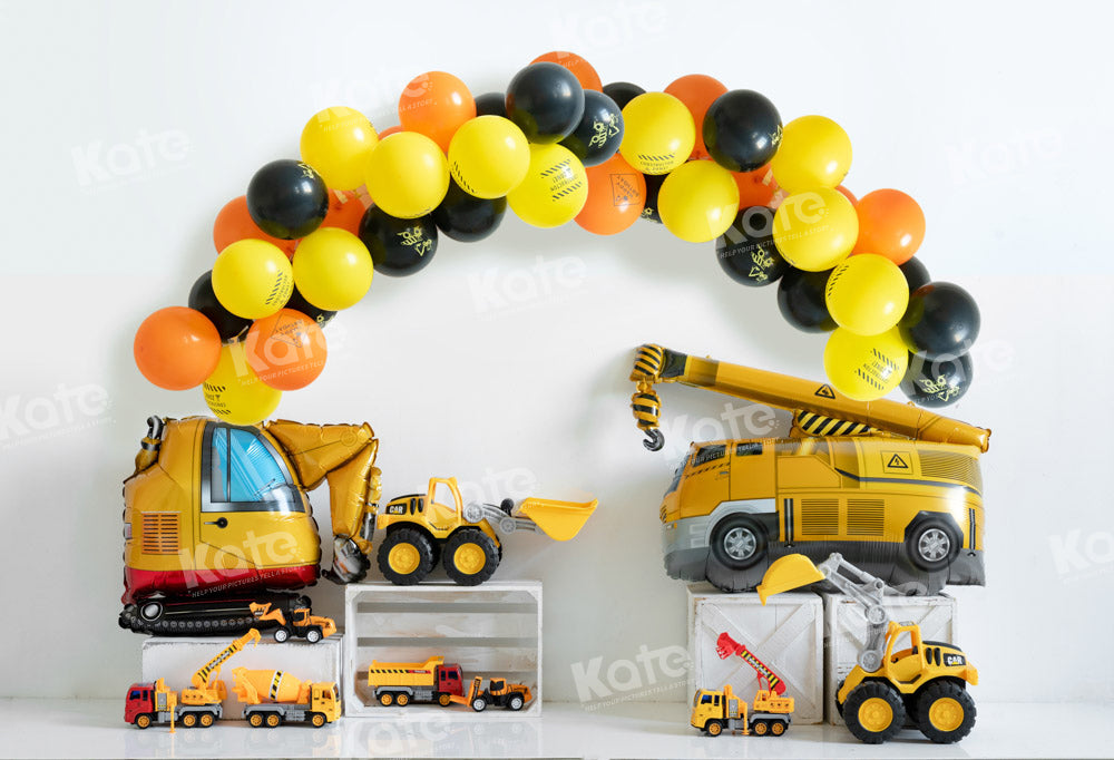 Kate Excavator Balloon Birthday Backdrop Cake Smash Engineering Vehicle Designed by Emetselch - Kate Backdrop AU
