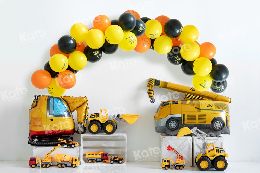 Kate Excavator Balloon Birthday Backdrop Cake Smash Engineering Vehicle Designed by Emetselch - Kate Backdrop AU