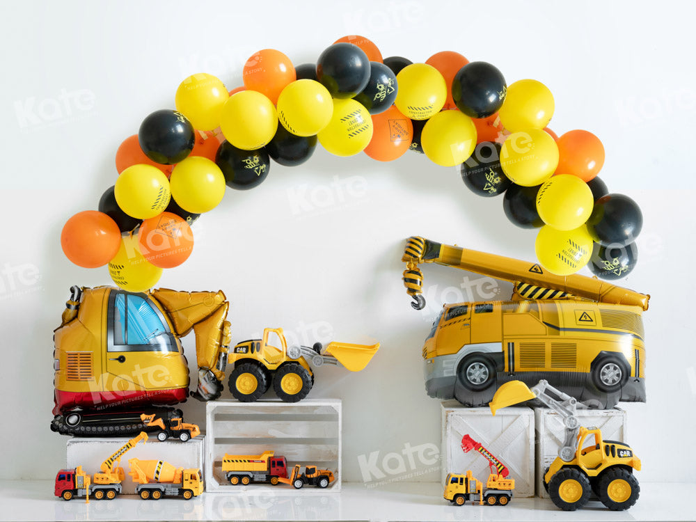 Kate Excavator Balloon Birthday Backdrop Cake Smash Engineering Vehicle Designed by Emetselch - Kate Backdrop AU