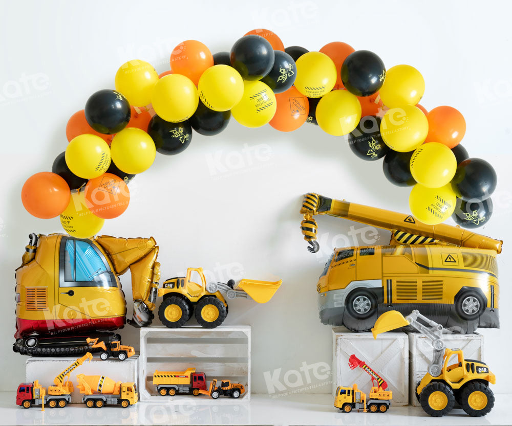 Kate Excavator Balloon Birthday Backdrop Cake Smash Engineering Vehicle Designed by Emetselch - Kate Backdrop AU