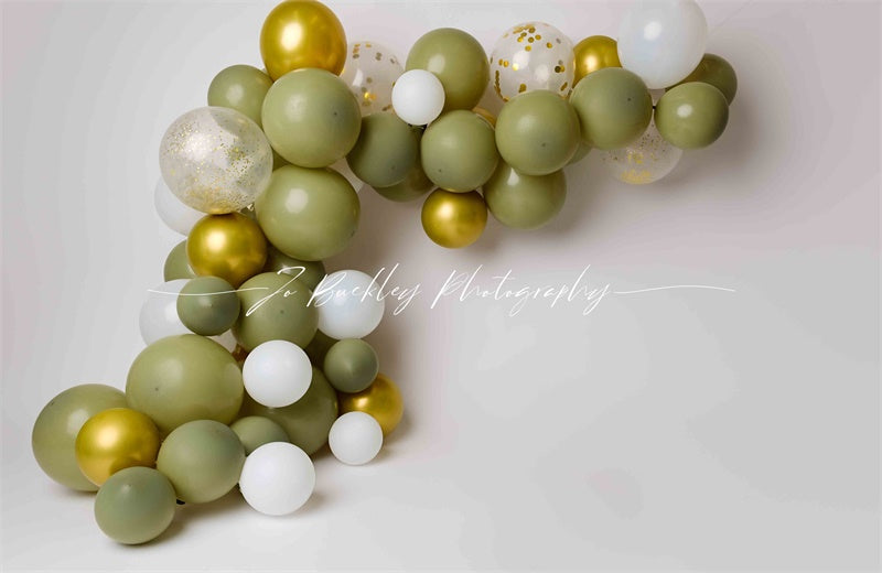 Kate Gold Green Balloons Backdrop Cake Smash Designed by Jo Buckley Photography - Kate Backdrop AU