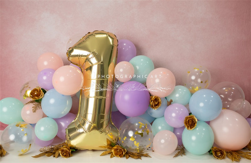Kate First Birthday Backdrop Balloon Cake Smash for Photography Designed by Jenna Onyia - Kate Backdrop AU