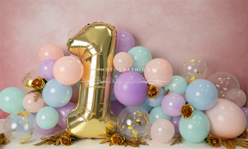 Kate First Birthday Backdrop Balloon Cake Smash for Photography Designed by Jenna Onyia - Kate Backdrop AU