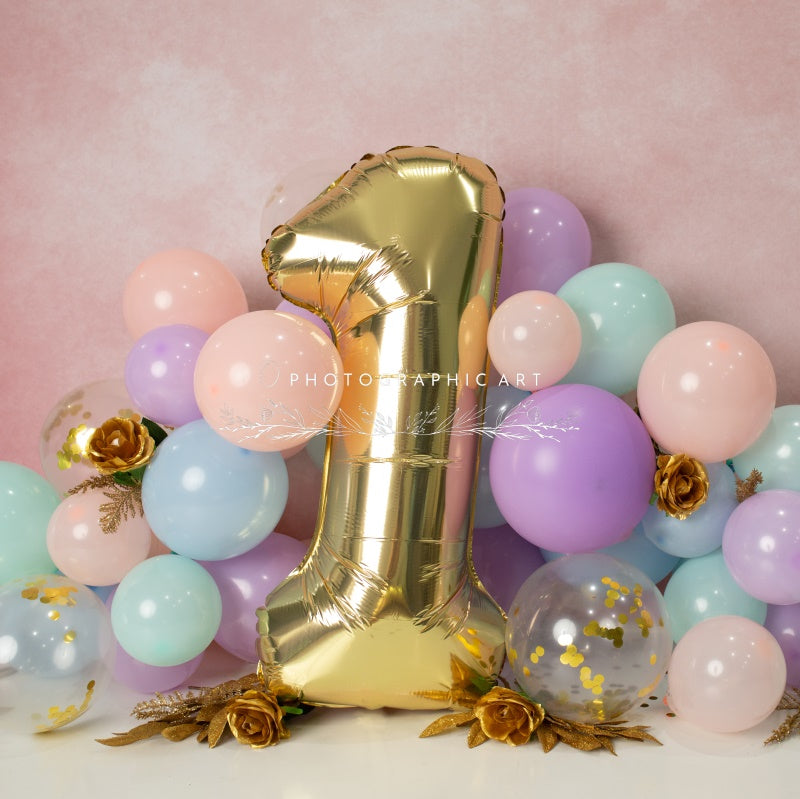 Kate First Birthday Backdrop Balloon Cake Smash for Photography Designed by Jenna Onyia - Kate Backdrop AU