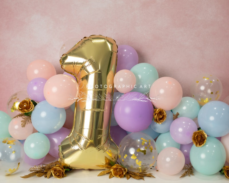 Kate First Birthday Backdrop Balloon Cake Smash for Photography Designed by Jenna Onyia - Kate Backdrop AU