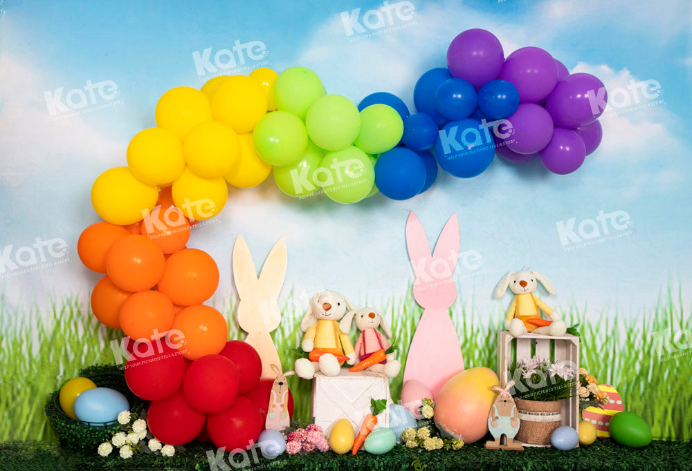 Kate Colorful Easter Bunny Backdrop Balloons Designed by Emetselch - Kate Backdrop AU