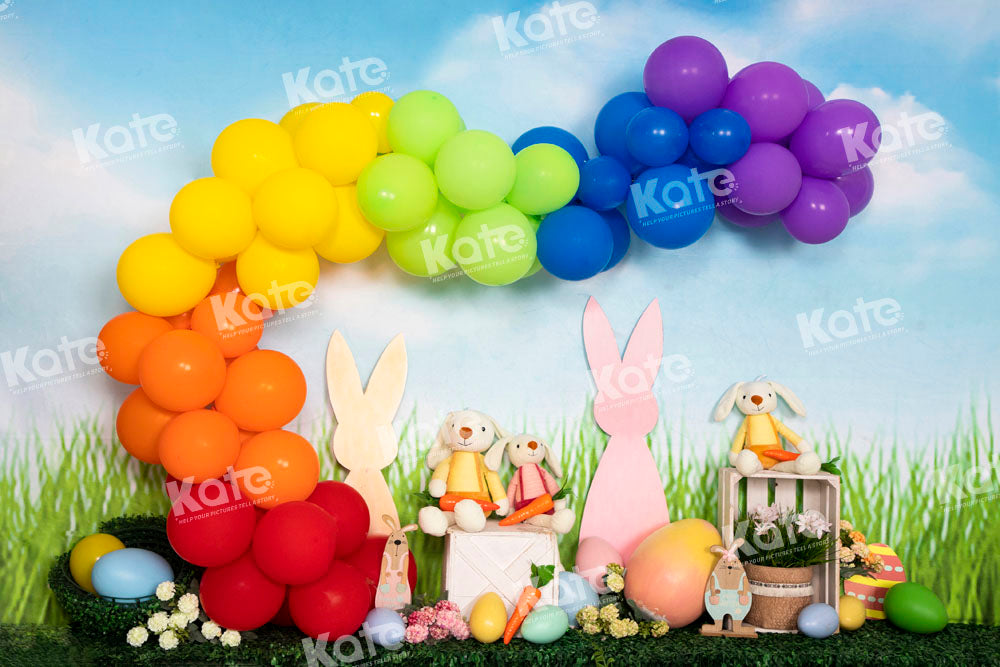 Kate Colorful Easter Bunny Backdrop Balloons Designed by Emetselch - Kate Backdrop AU
