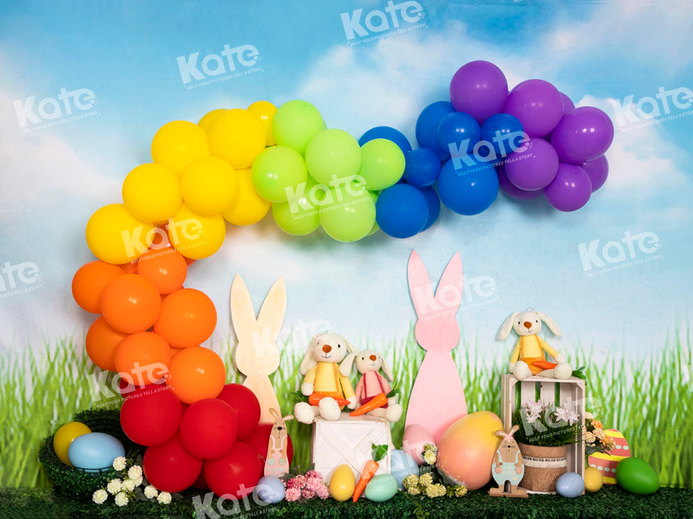 Kate Colorful Easter Bunny Backdrop Balloons Designed by Emetselch - Kate Backdrop AU