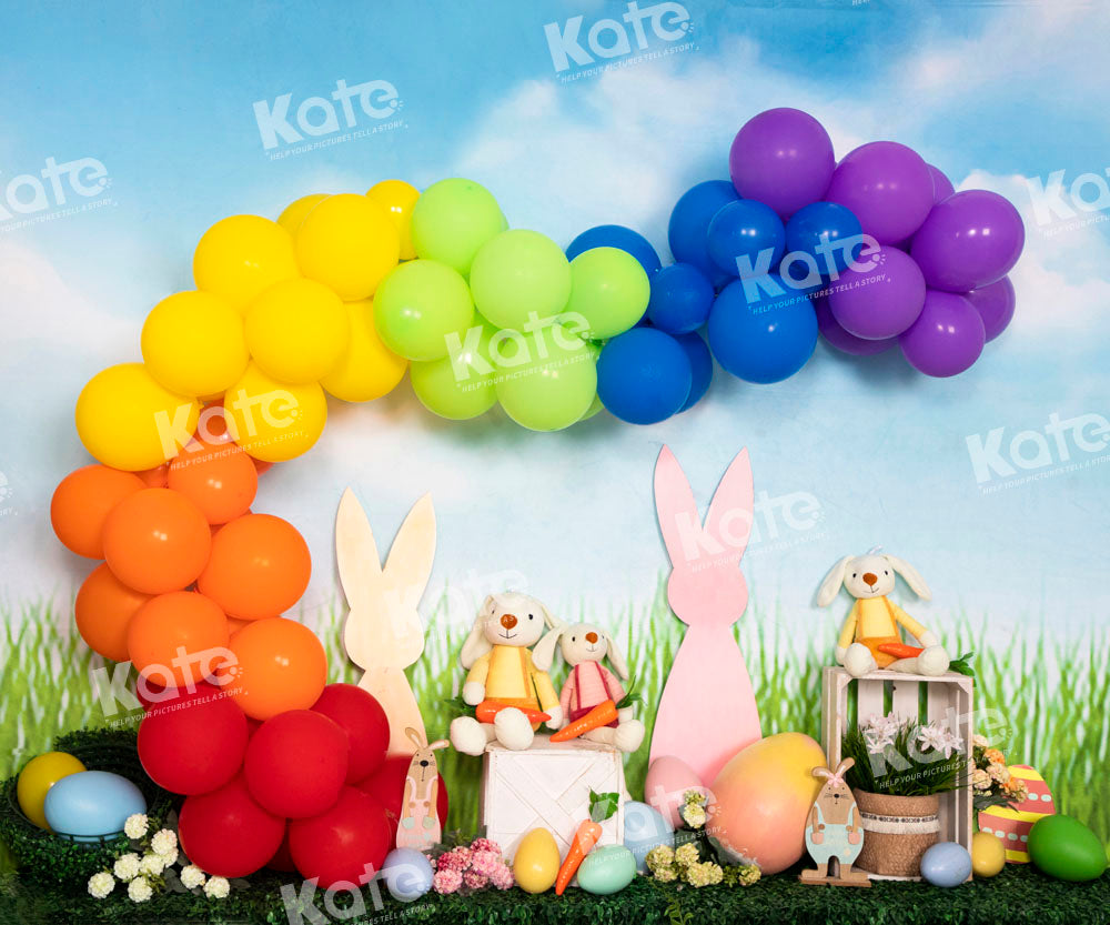 Kate Colorful Easter Bunny Backdrop Balloons Designed by Emetselch - Kate Backdrop AU