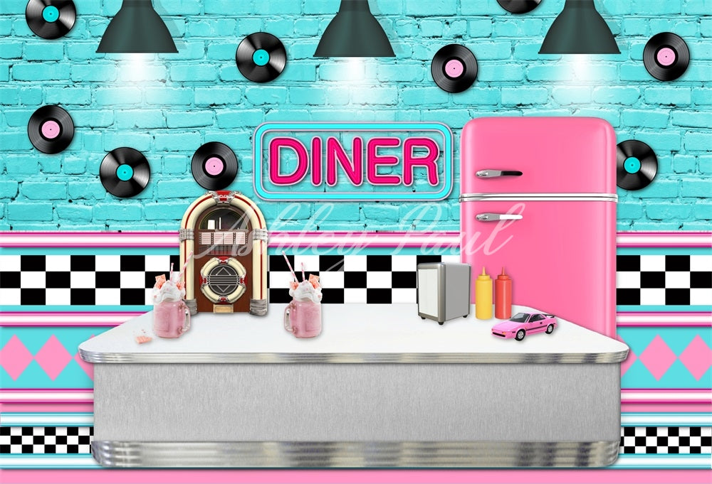Kate Blue Diner Backdrop Designed by Ashley Paul - Kate Backdrop AU
