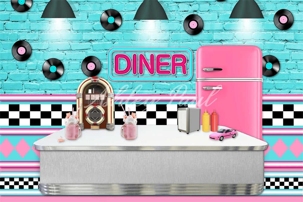 Kate Blue Diner Backdrop Designed by Ashley Paul - Kate Backdrop AU