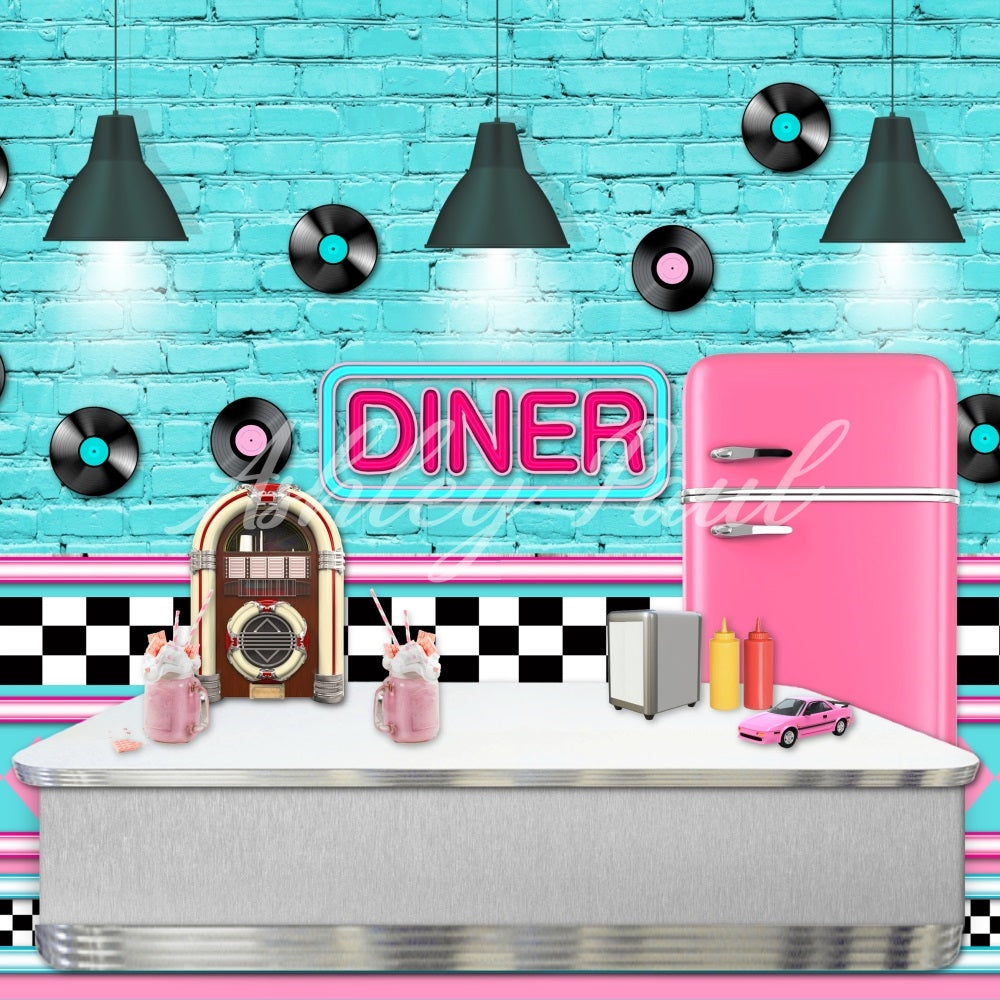Kate Blue Diner Backdrop Designed by Ashley Paul - Kate Backdrop AU