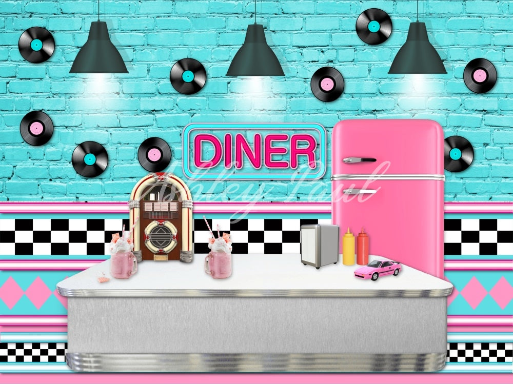 Kate Blue Diner Backdrop Designed by Ashley Paul - Kate Backdrop AU