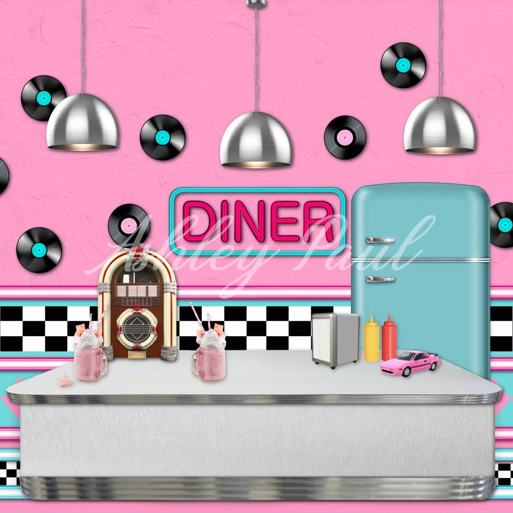 Kate Pink Diner Backdrop Designed by Ashley Paul - Kate Backdrop AU