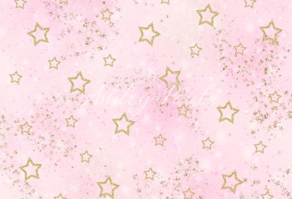 Kate Pink Lovely Golden Star Backdrop Designed by Ashley Paul - Kate Backdrop AU