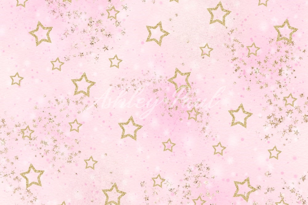 Kate Pink Lovely Golden Star Backdrop Designed by Ashley Paul - Kate Backdrop AU