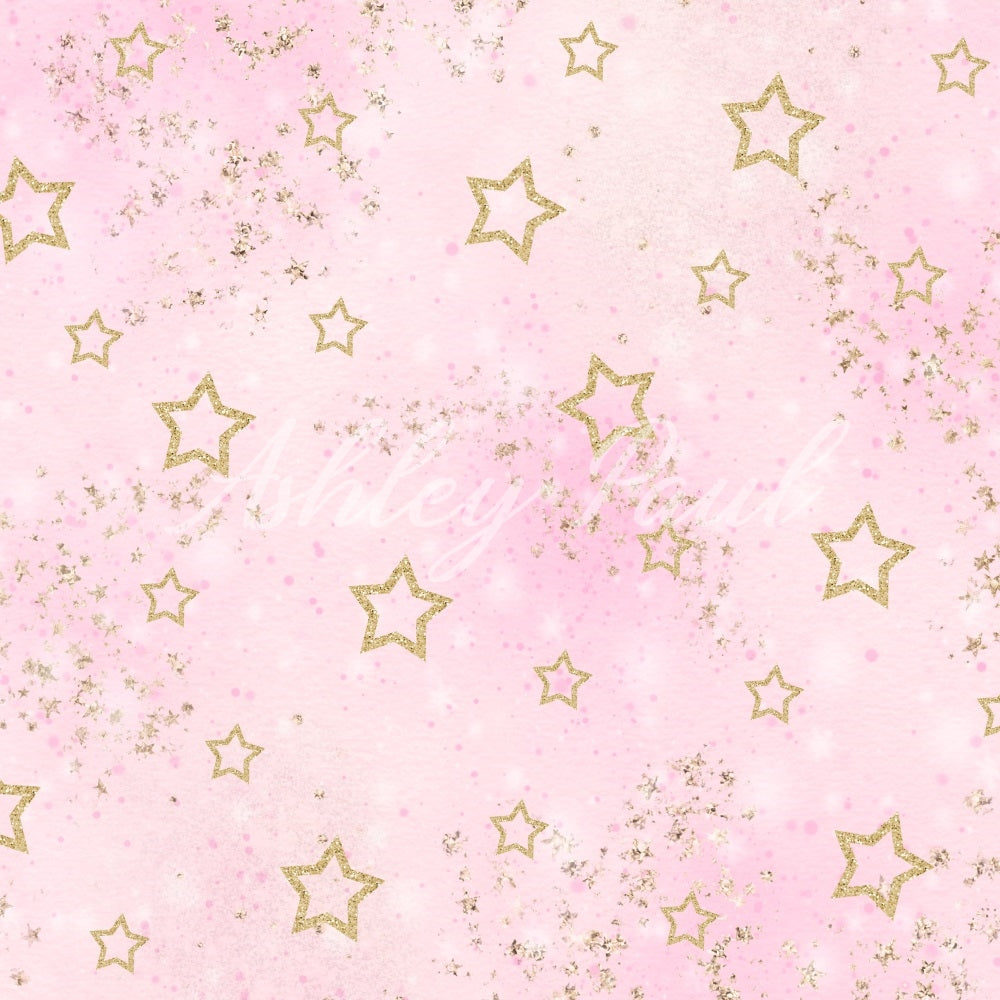 Kate Pink Lovely Golden Star Backdrop Designed by Ashley Paul - Kate Backdrop AU