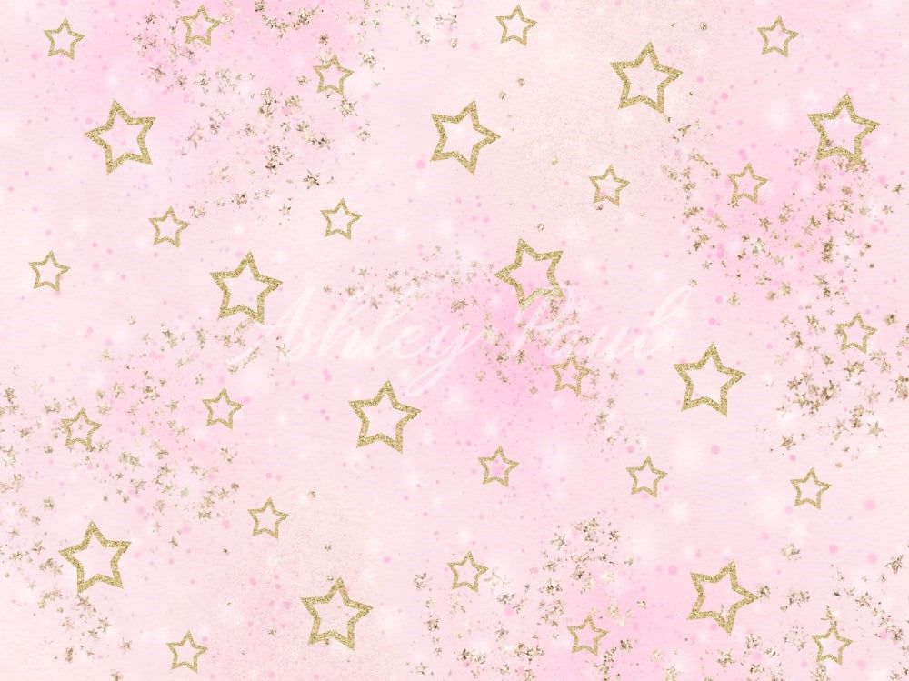 Kate Pink Lovely Golden Star Backdrop Designed by Ashley Paul - Kate Backdrop AU